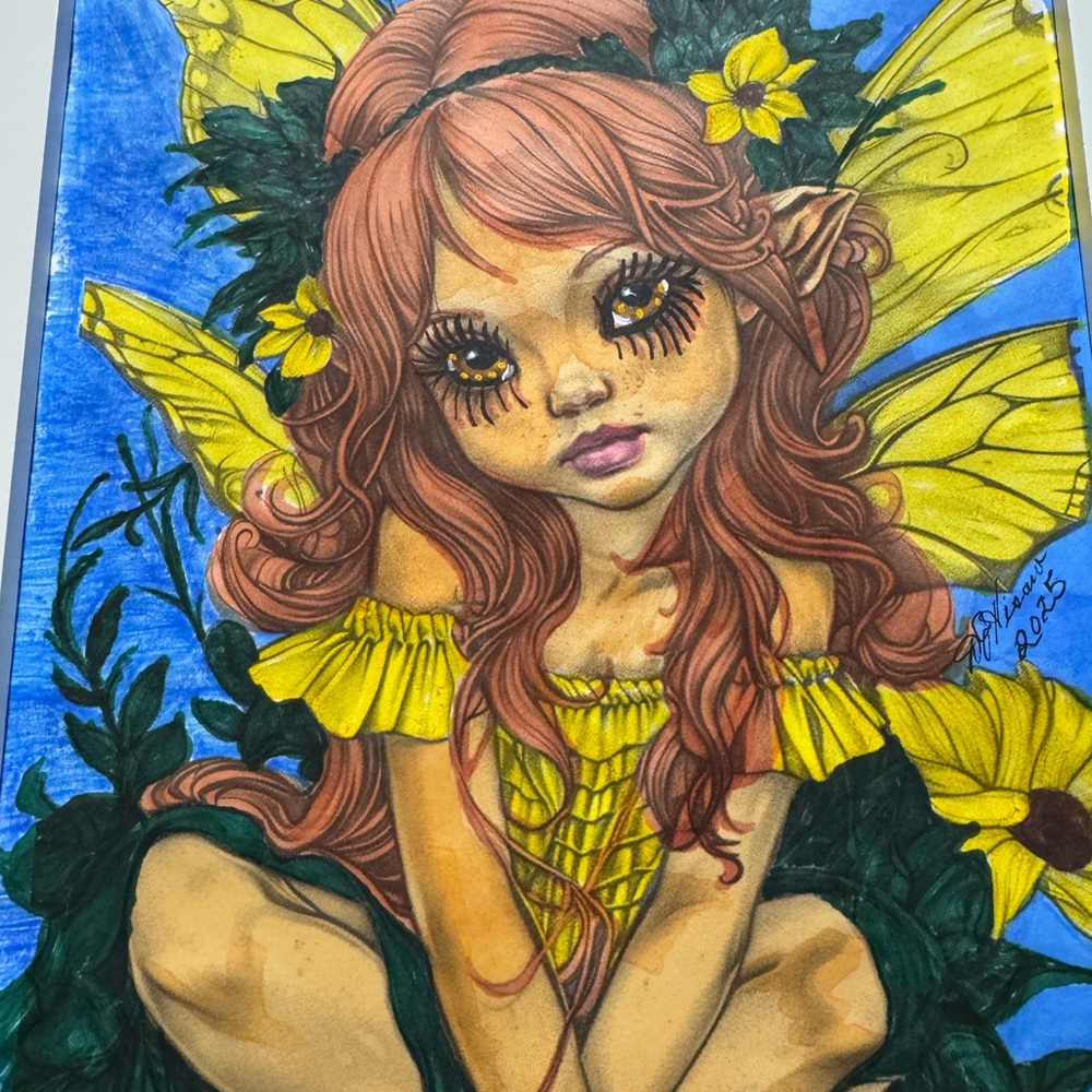 Whimsical Fairy Art with Yellow Wings